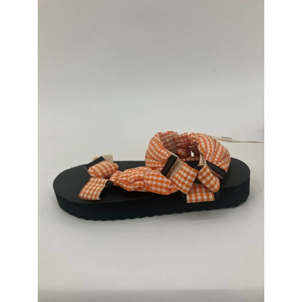 Zara‎ Sandals Girls US 3.5 Orange Checkered Gingham Open Toe Platform Strappy